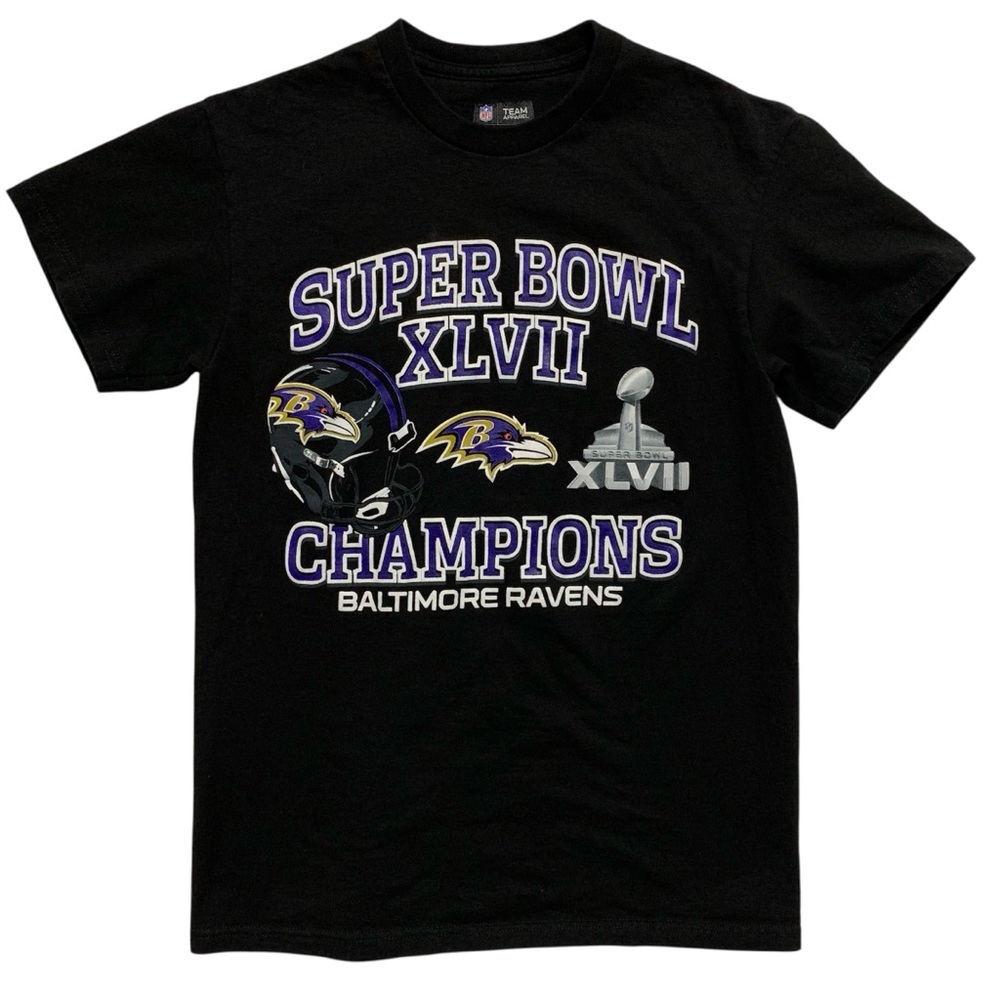 NFL Team Apparel Black Super Bowl XLVII Champions Baltimore Ravens T-Shirt Small - Picture 1 of 5